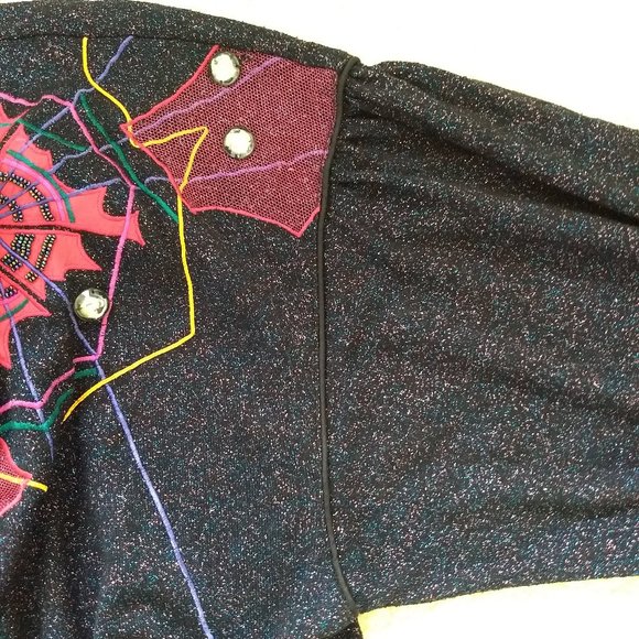 vintage 80s  black metallic knit embroidered matching set - Picture 4 of 15